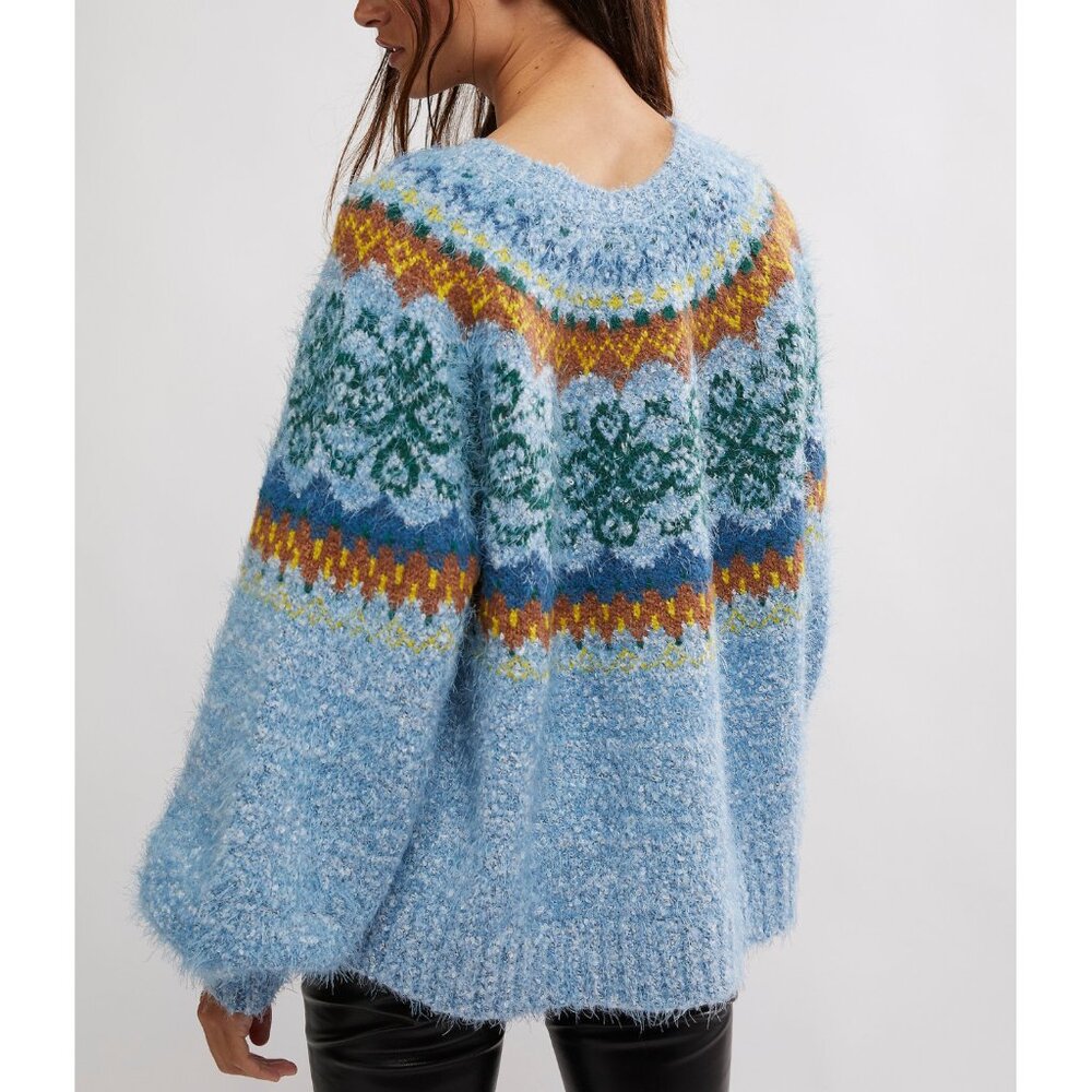 FREE PEOPLE Festive Frost Sweater / Ice Blue Combo - Picture 4 of 7